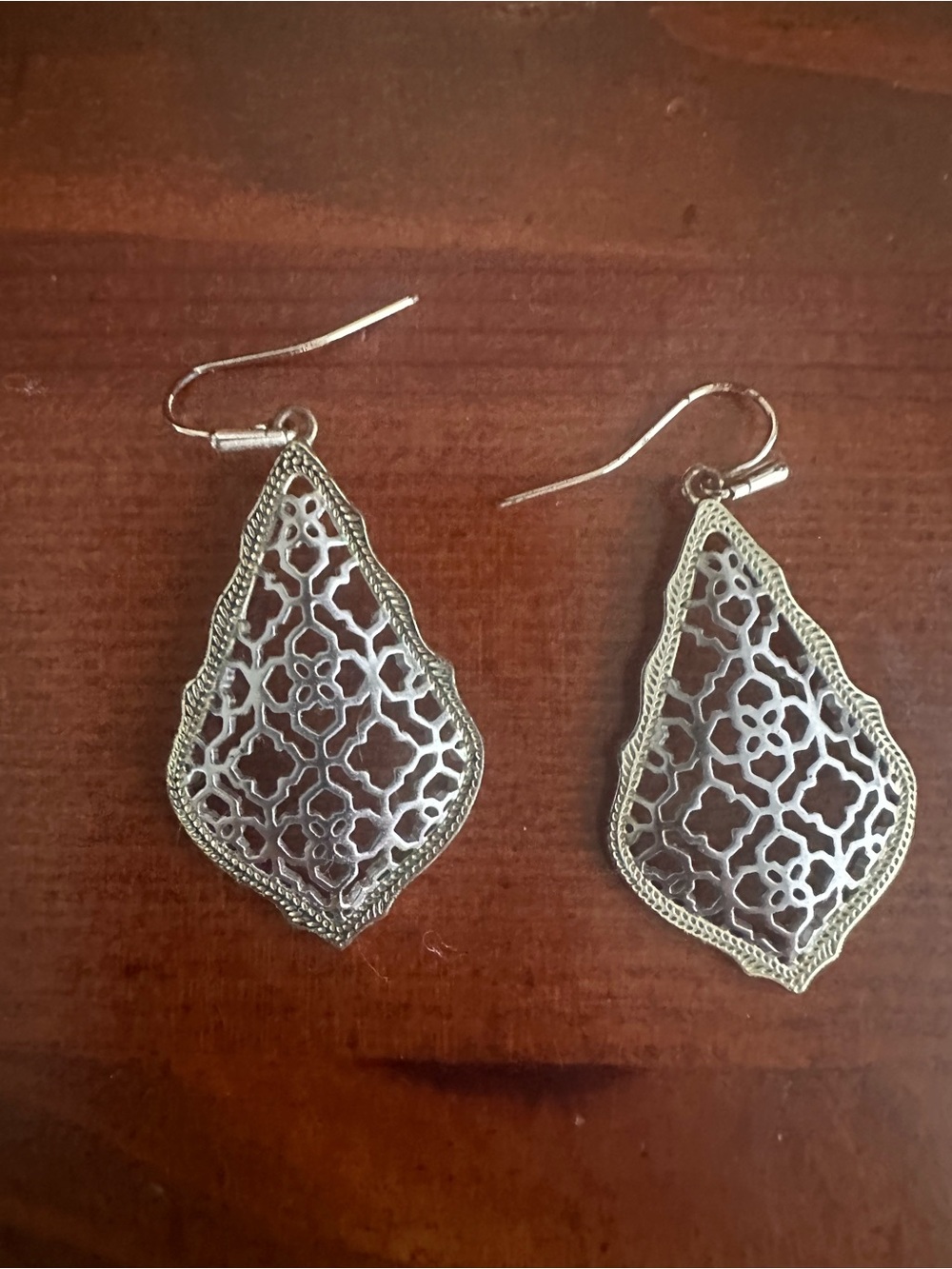 Kendra Scott Gold and Silver Filigree Teardrop Earrings